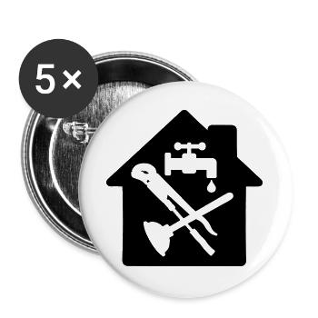 Werkzeug Logo Klempner in der Hütte - Buttons groß 56 mm (5er Pack) - Weiß - Vorne