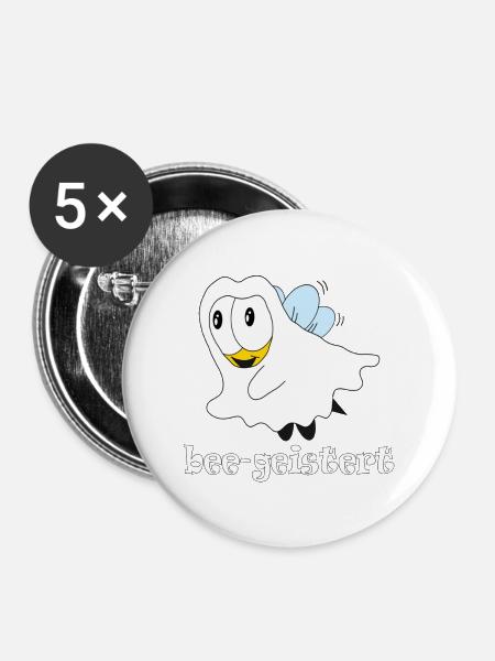 bee geistert - Buttons groß 56 mm (5er Pack) - Weiß