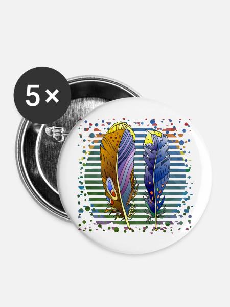 Feder - Buttons groß 56 mm (5er Pack) - Weiß