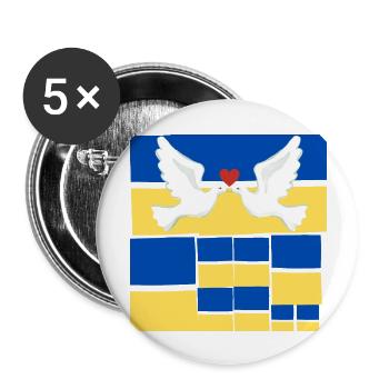Frieden Friedenstaube auf der Ukrainischen Flagge - Buttons groß 56 mm (5er Pack) - Weiß - Vorne
