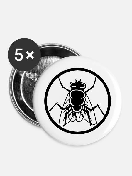 Logo Stubenfliege kleine Hausfliege - Buttons groß 56 mm (5er Pack) - Weiß
