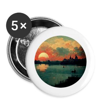 Coucher de soleil vintage City Painting - Lot de 5 grands badges (56 mm) - blanc - Devant