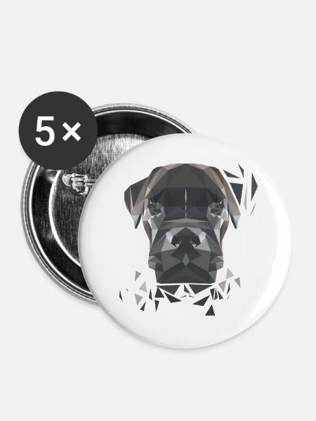 Boxer in Polygon-Art - Buttons groß 56 mm (5er Pack) - Weiß