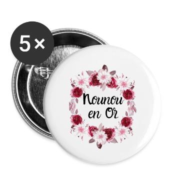 nounou en or Couronne de fleurs - Lot de 5 grands badges (56 mm) - blanc - Devant