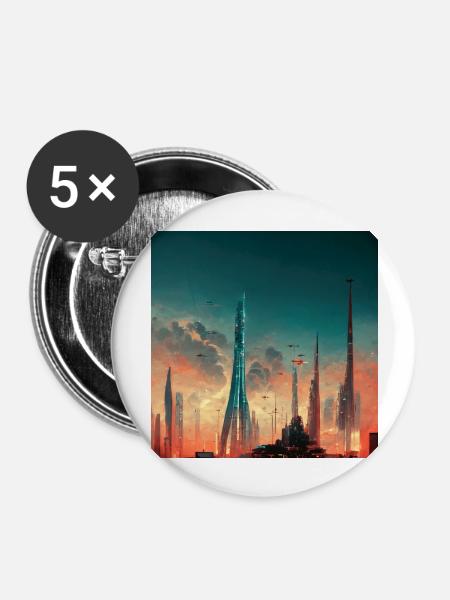 Stadt Der Zukunft - Buttons groß 56 mm (5er Pack) - Weiß