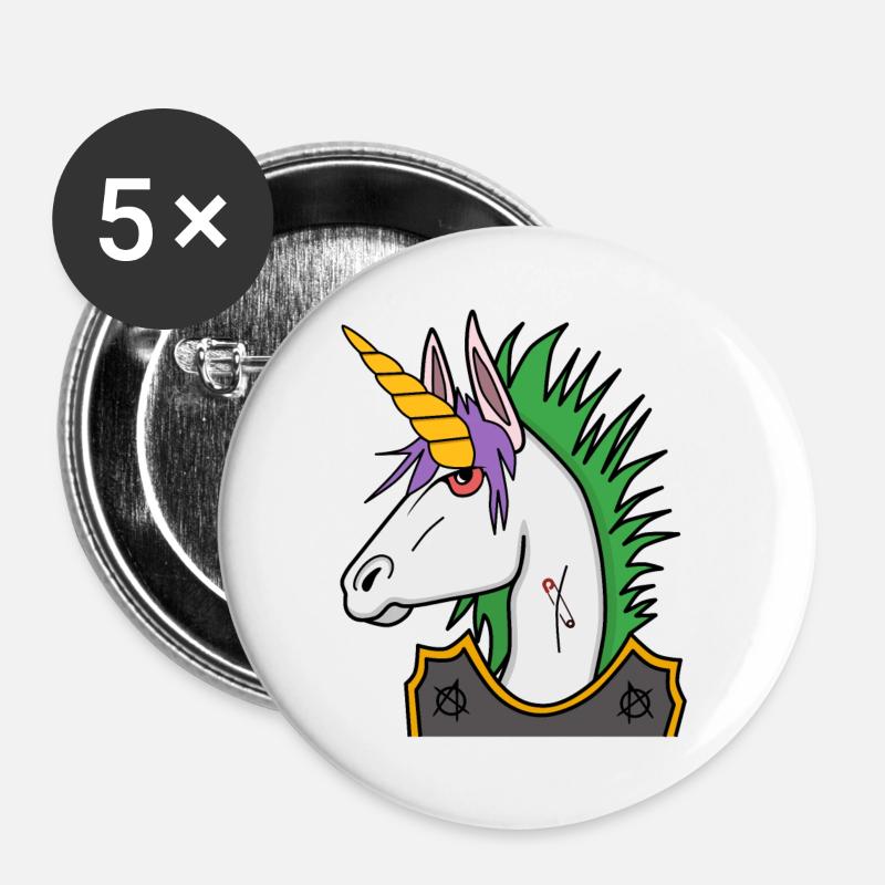Einhorn Punk - Buttons groß 56 mm (5er Pack) - Weiß