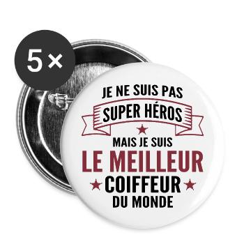 je suis le meilleur coiffeur du monde - Lot de 5 grands badges (56 mm) - blanc - Devant
