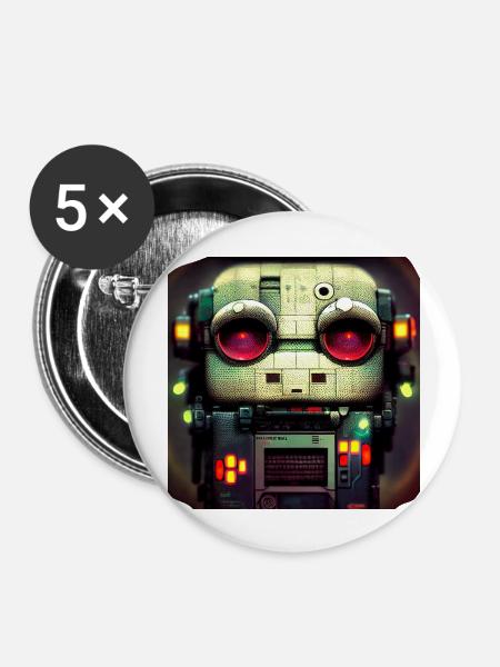 Virtueller Roboter - Buttons groß 56 mm (5er Pack) - Weiß