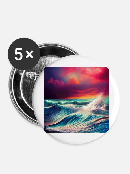 Trippy Ozean - Buttons groß 56 mm (5er Pack) - Weiß