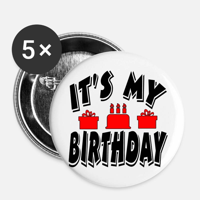 Birthday - Buttons large 2.2''/56 mm (5-pack) - white