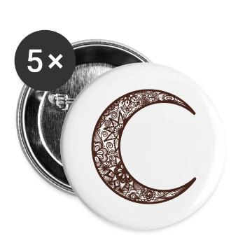 Tatouage au henné marron Croissant de lune - Lot de 5 grands badges (56 mm) - blanc - Devant