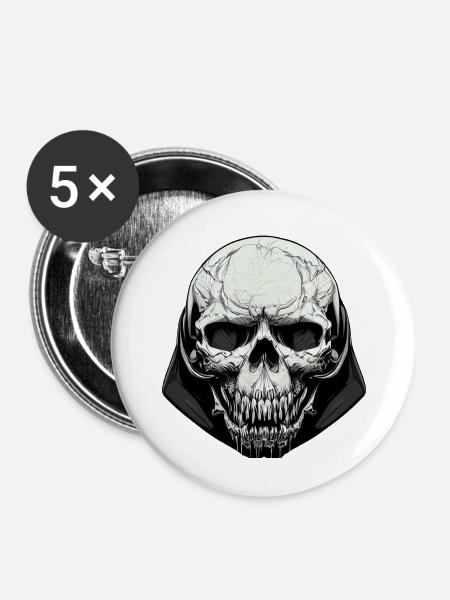 Böser Totenkopf Kunst - Buttons groß 56 mm (5er Pack) - Weiß