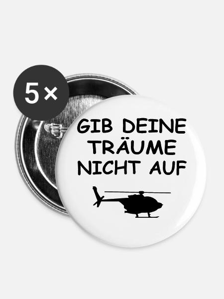 Hubschrauber - Buttons groß 56 mm (5er Pack) - Weiß