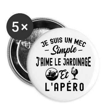 jardinage et apéro / humour jardinier - Lot de 5 grands badges (56 mm) - blanc - Devant