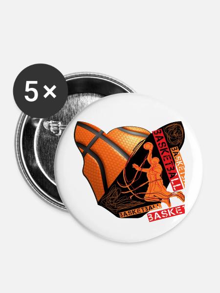 basketball - Buttons groß 56 mm (5er Pack) - Weiß