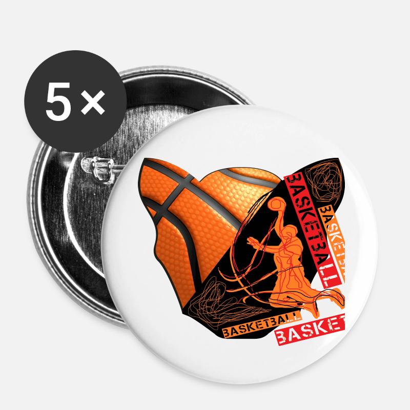 basketball - Buttons groß 56 mm (5er Pack) - Weiß