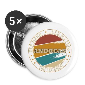 ANDREAS DER MAN DER MYTHOS DIE LEGENDE - Buttons groß 56 mm (5er Pack) - Weiß - Vorne