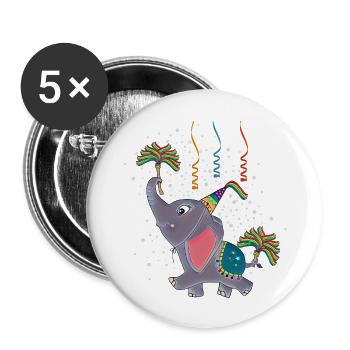 Geburtstags Elefant - Buttons groß 56 mm (5er Pack) - Weiß - Vorne