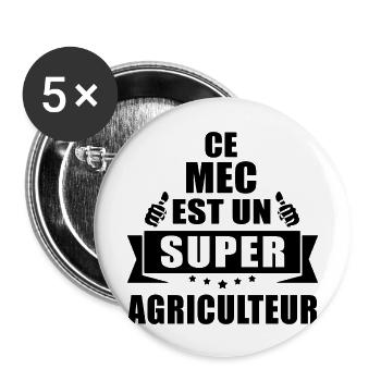 super agriculteur / humour agriculteur - Lot de 5 grands badges (56 mm) - blanc - Devant