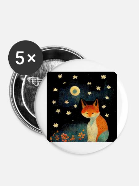 Fuchs im Mondschein - Buttons groß 56 mm (5er Pack) - Weiß