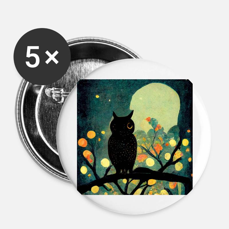 Eule im Mondschein - Buttons groß 56 mm (5er Pack) - Weiß