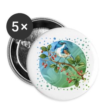 Bunter Vogel - Buttons groß 56 mm (5er Pack) - Weiß - Vorne