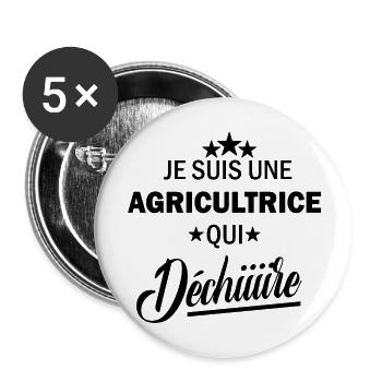 agricultrice qui déchire / humour agricultrice - Lot de 5 grands badges (56 mm) - blanc - Devant