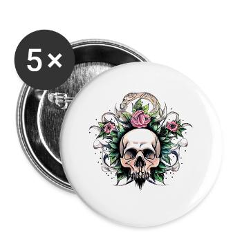 Floral Skull Crown Tattoo Art - Buttons large 2.2''/56 mm (5-pack) - white - Front