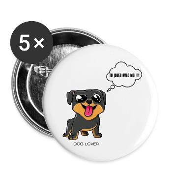 Amoureux des chiens, Dog lover - Lot de 5 grands badges (56 mm) - blanc - Devant