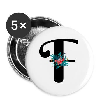 Buchstabe F geblüht - Buttons groß 56 mm (5er Pack) - Weiß - Vorne