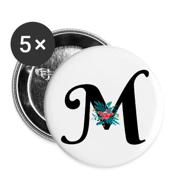 Buchstabe M geblümt - Buttons groß 56 mm (5er Pack) - Weiß - Vorne