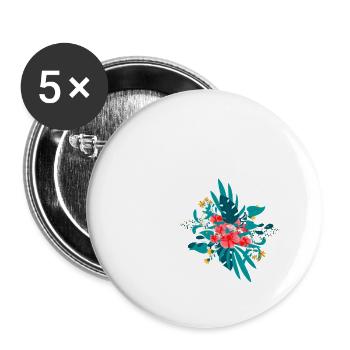 lettre V fleuris - Lot de 5 grands badges (56 mm) - blanc - Devant