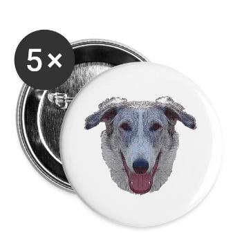 coole hundemotive, Barsoi gesicht - Buttons groß 56 mm (5er Pack) - Weiß - Vorne