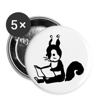 Squirrel Reads Book Illustration Gift - Buttons large 2.2''/56 mm (5-pack) - white - Front