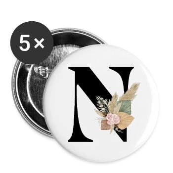 Buchstabe N Blumen - Buttons groß 56 mm (5er Pack) - Weiß - Vorne