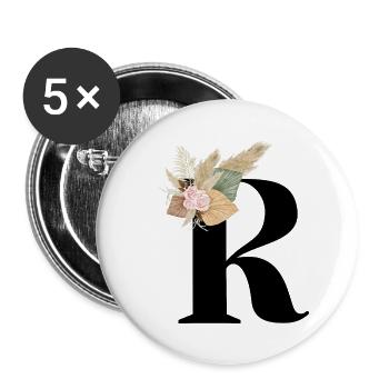 Buchstabe R Blumen - Buttons groß 56 mm (5er Pack) - Weiß - Vorne