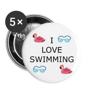 I LOVE SWIMMING - Buttons groß 56 mm (5er Pack) - Weiß - Vorne