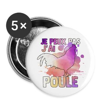 je peux pas j'ai poule watercolor - Lot de 5 grands badges (56 mm) - blanc - Devant