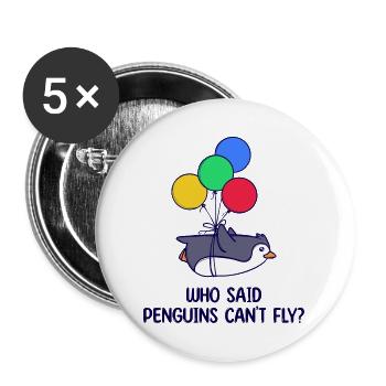 Animal Penguin Déclaration humoristique Balloon Bird - Lot de 5 grands badges (56 mm) - blanc - Devant