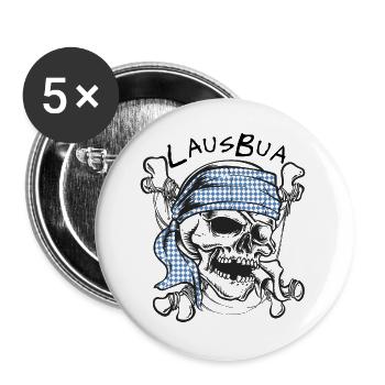 Schädel mit blau-weißem Bayern Bandana - Buttons groß 56 mm (5er Pack) - Weiß - Vorne