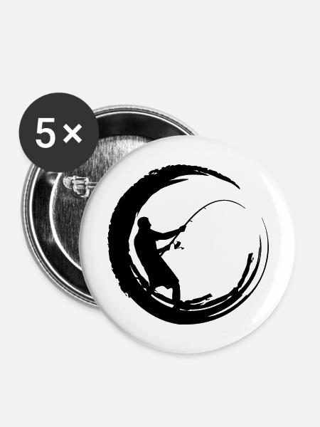 Angeln Fisch Angler Geschenksidee - Buttons groß 56 mm (5er Pack) - Weiß