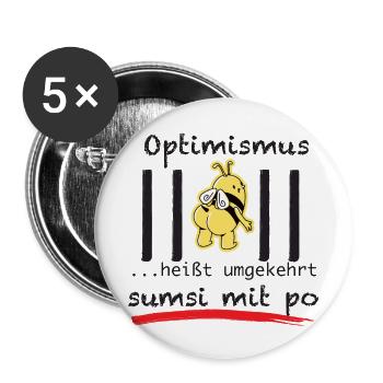 Biene Optimismus heißt umgekehrt Sumsi mit Po - Buttons groß 56 mm (5er Pack) - Weiß - Vorne