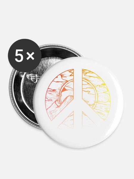Friedenszeichen Peace Design - Buttons groß 56 mm (5er Pack) - Weiß