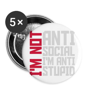 not antisocial anti stupid - Buttons large 2.2''/56 mm (5-pack) - white - Front