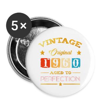 Vintage 1960 Birthday Born in 1960 - Buttons large 2.2''/56 mm (5-pack) - white - Front
