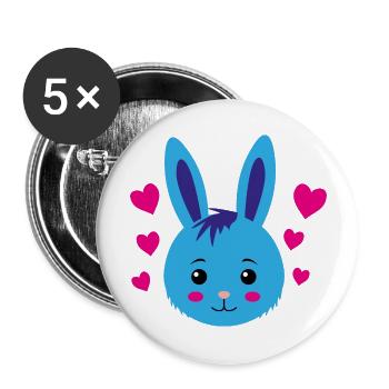 Hase Herzen - Buttons groß 56 mm (5er Pack) - Weiß - Vorne