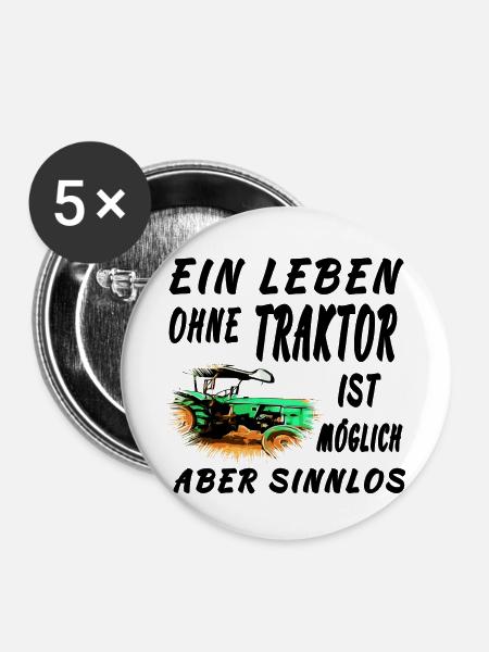Traktor - Buttons groß 56 mm (5er Pack) - Weiß