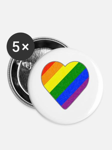 Regenbogen Herz - Buttons groß 56 mm (5er Pack) - Weiß