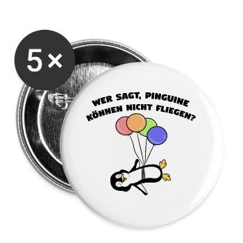Cool Pinguin Luftballon Statement Vogel Tier - Buttons groß 56 mm (5er Pack) - Weiß - Vorne