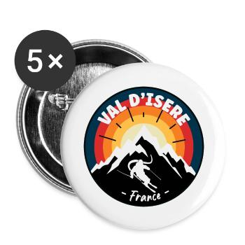 Ski à Val d’Isère France Vintage - Lot de 5 grands badges (56 mm) - blanc - Devant